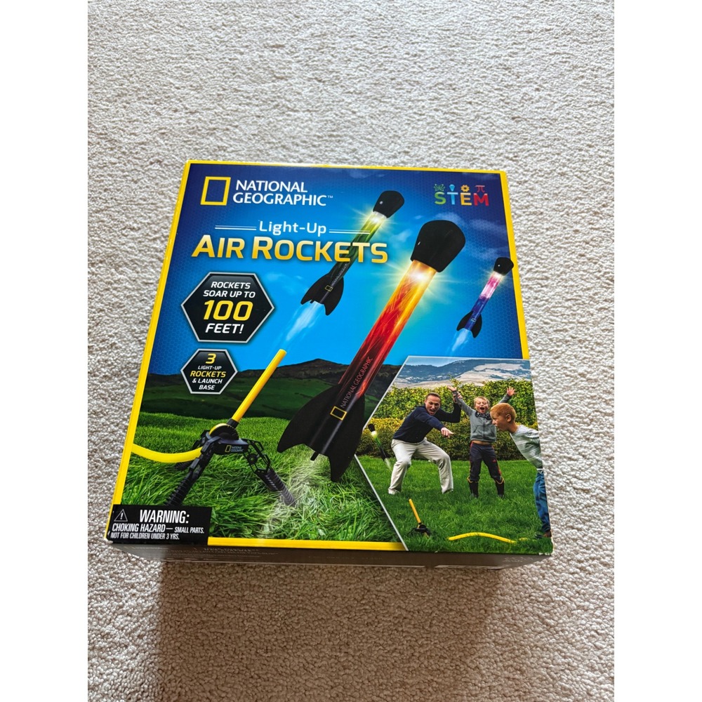 National Geographic Light-Up Air Rockets STEM Kit 3 Rockets Launch Base Ages 6+